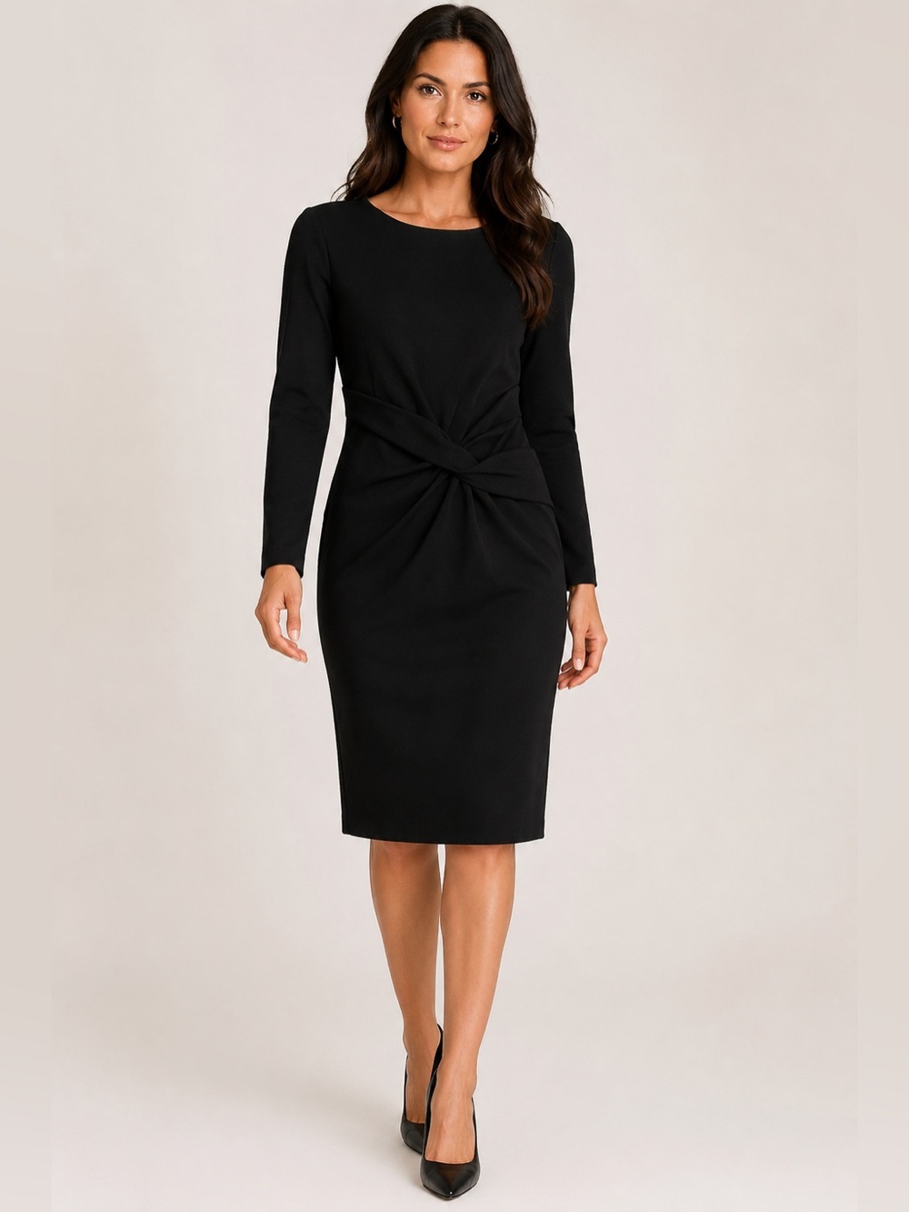 Armani Collezioni Black Sheath Dress Sz 10 Twist Knot Waist Elegant Designer LBD